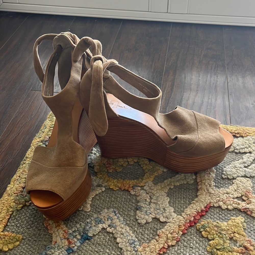 Seven for All Mankind Kristen taupe suede wedges - gently worn. Size 6.5
